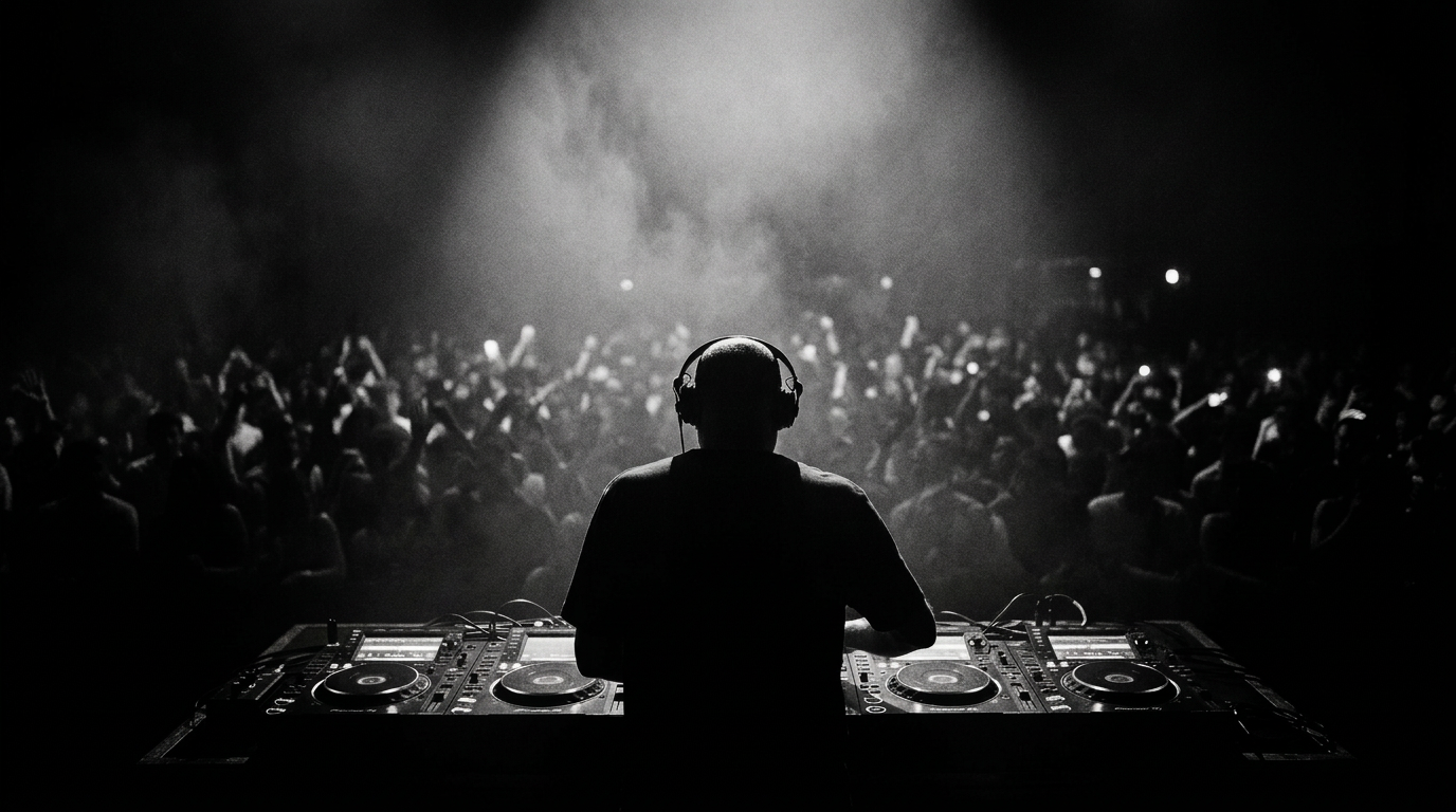 DJ performing under a spotlight